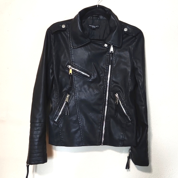 Philomena Petti Black Motorcycle Faux Leather Biker Jacket Large EUC - Picture 12 of 13